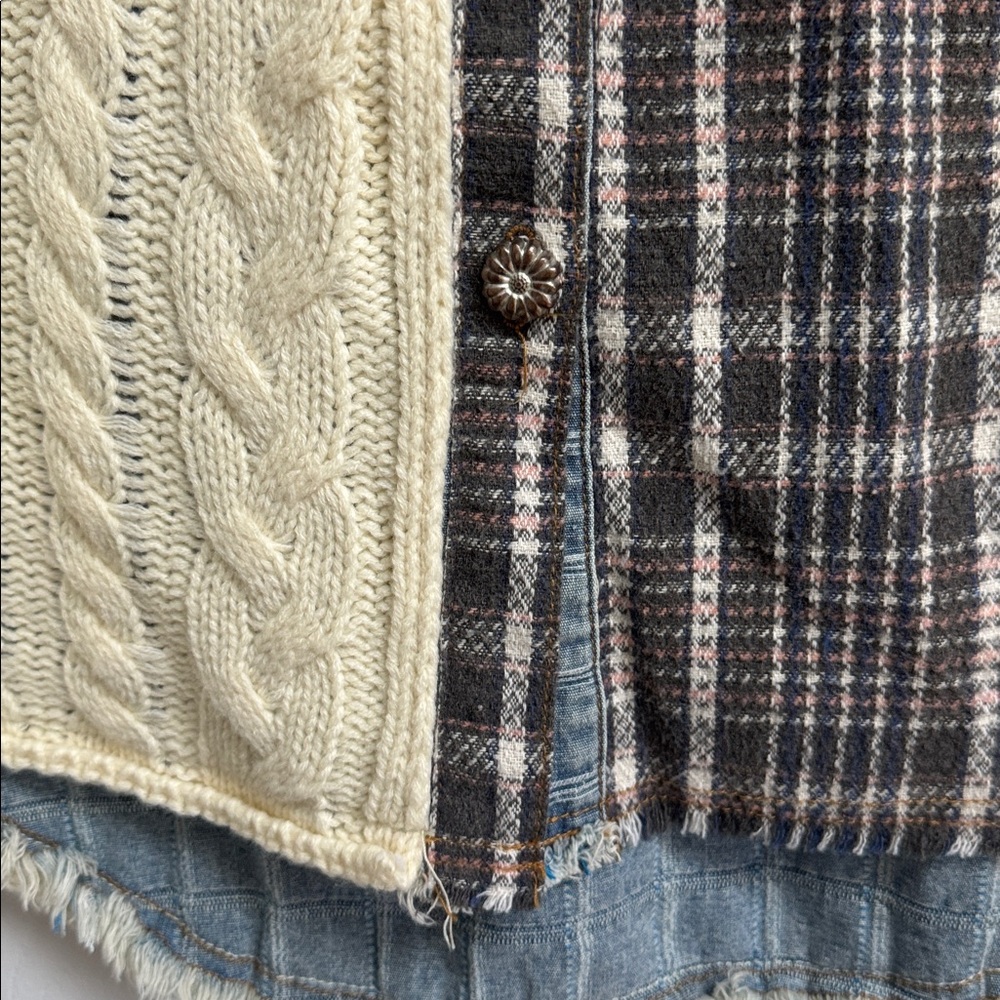 NWT POL Oversized Mixed-Media Patchwork Knit Deni… - image 10